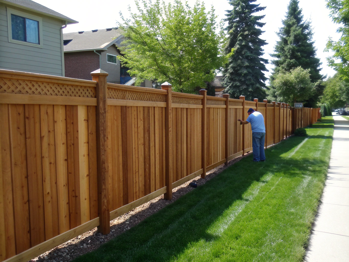 Custom wood fence construction with precise alignment in Bloomington